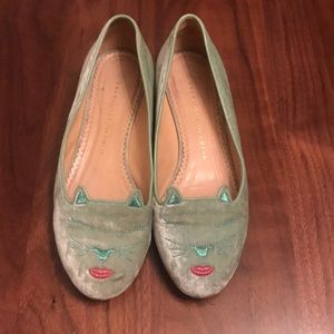 Charlotte Olympia Velvet Kitty Flats 37/7